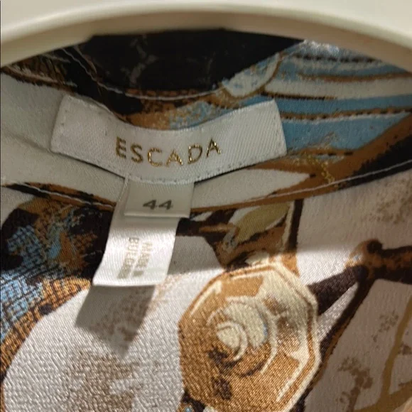 Escada Multicolor Abstract button down blouse with ruffle details. Size 44/L - Picture 2 of 10